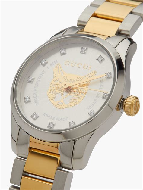 gucci small diamond mother of pearl women& 39|Gucci mystic cat watch.